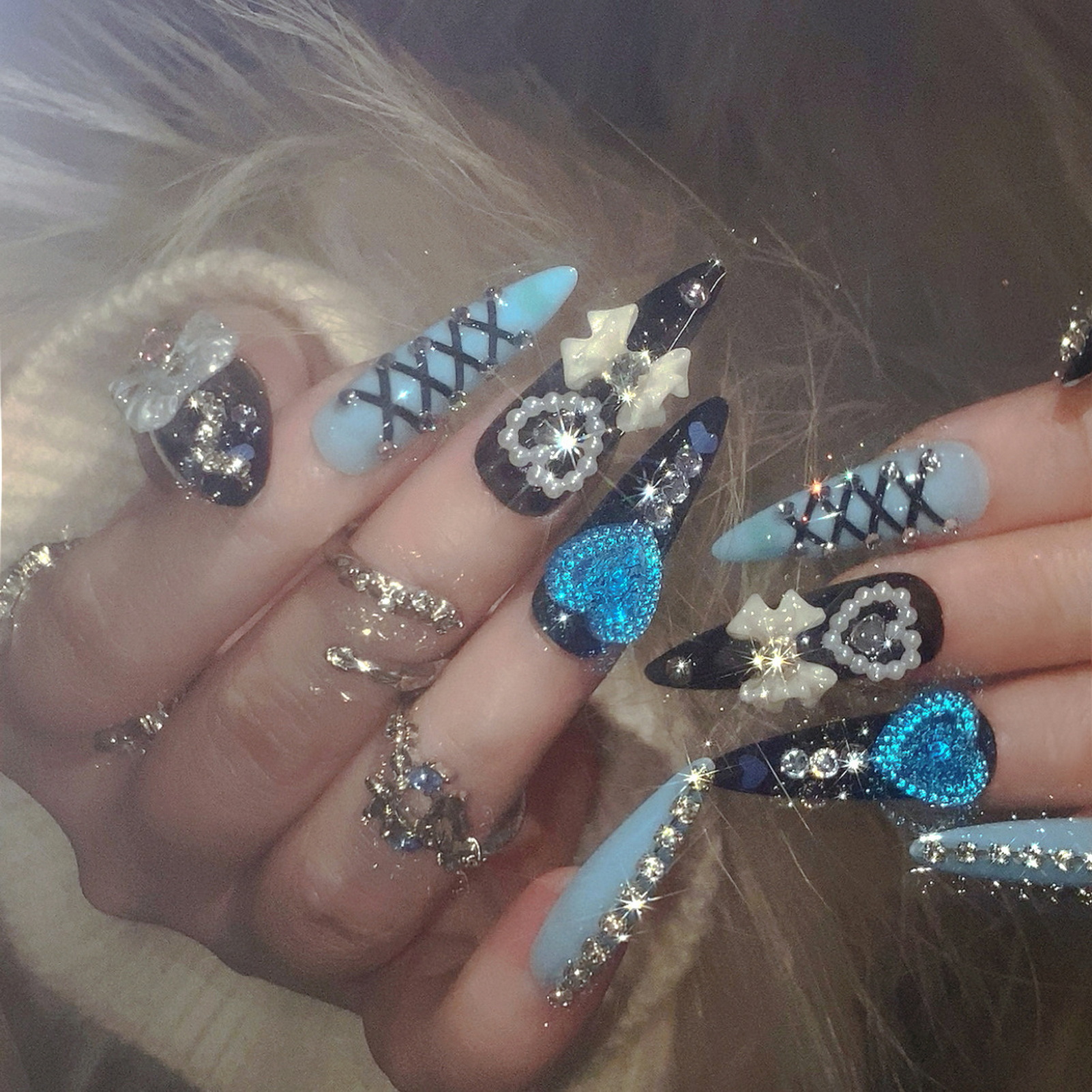 24pcs 3D Bow Decor False Nails - Nail Art Press On reseña y precio