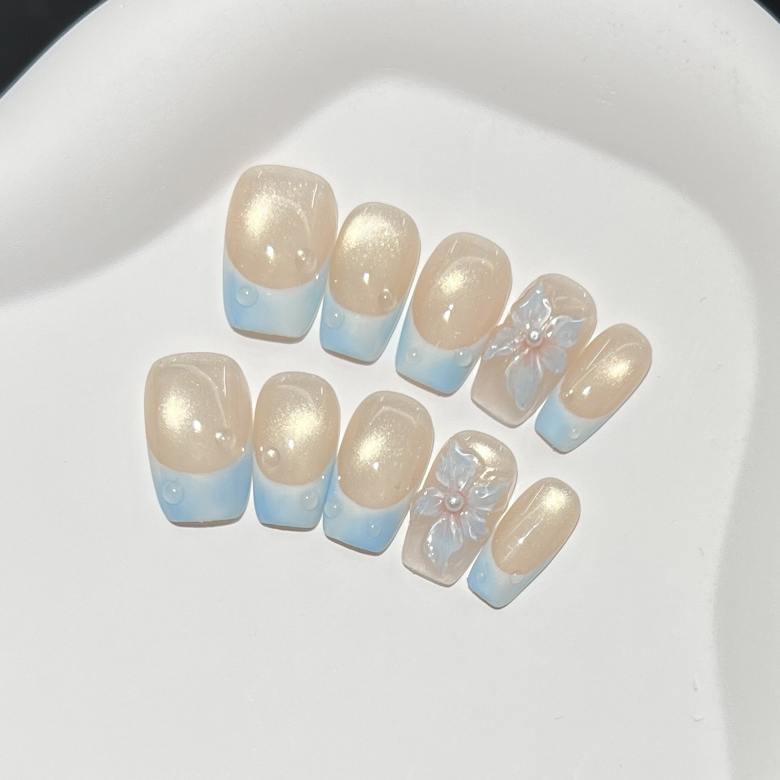10pcs French Blue Glossy Flora - Nail Art Glossy reseña y precio