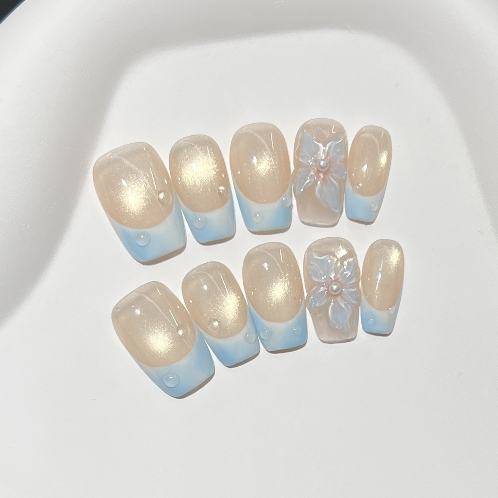 10pcs French Blue Glossy Flora - Nail Art Glossy reseña y precio
