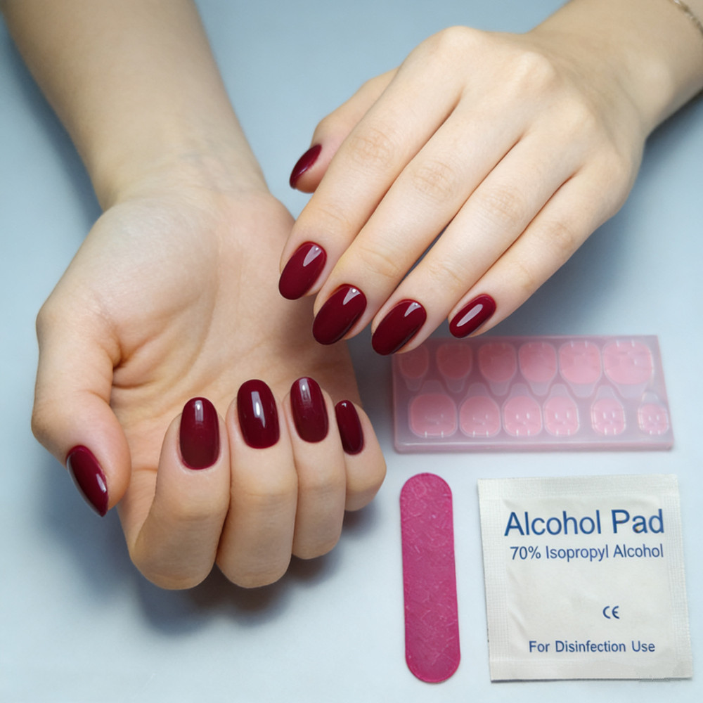 Burgundy Oval Press On Nails G - Nail Art Burgundy reseña y precio