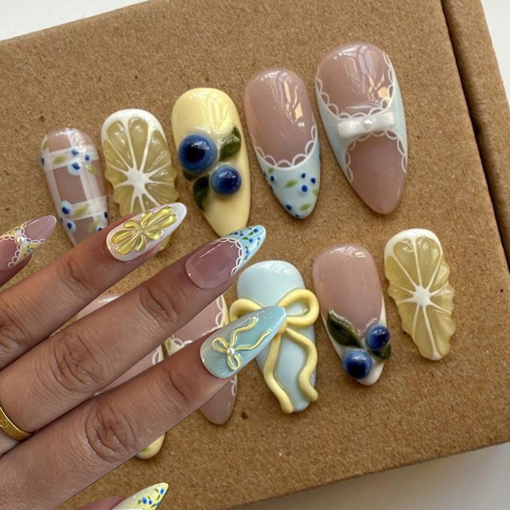 Y2K 24Pcs Blueberry French Tip - Nail Art Fake Nails reseña y precio