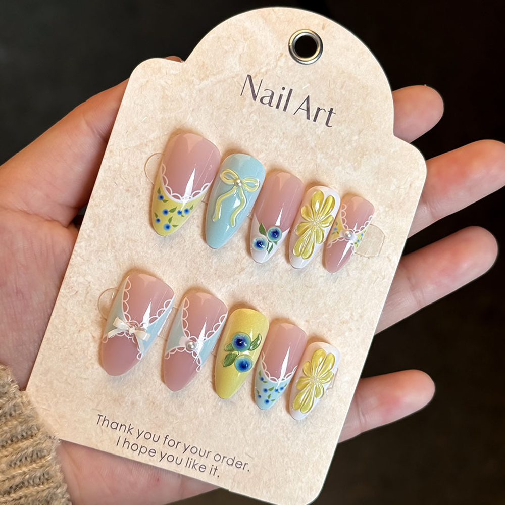 Y2K 24Pcs Blueberry French Tip - Nail Art Fake Nails reseña y precio