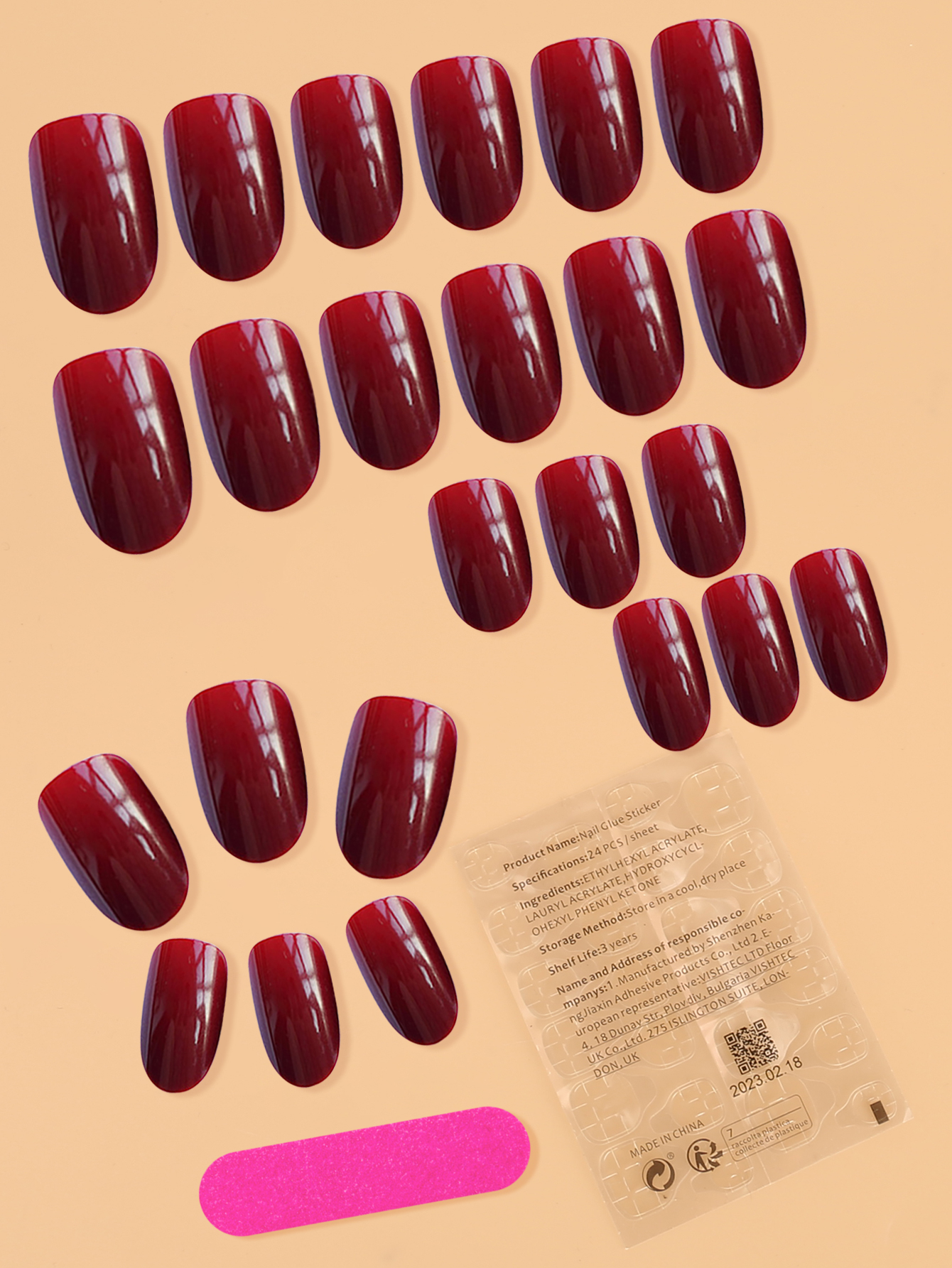 24pcs Vintage Burgundy Fake Na - Nail Art Burgundy reseña y precio