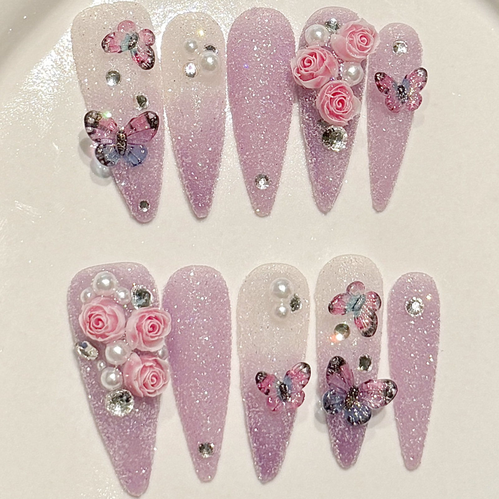 10pcs Long Stiletto Handmade F - Nail Art Glossy reseña y precio