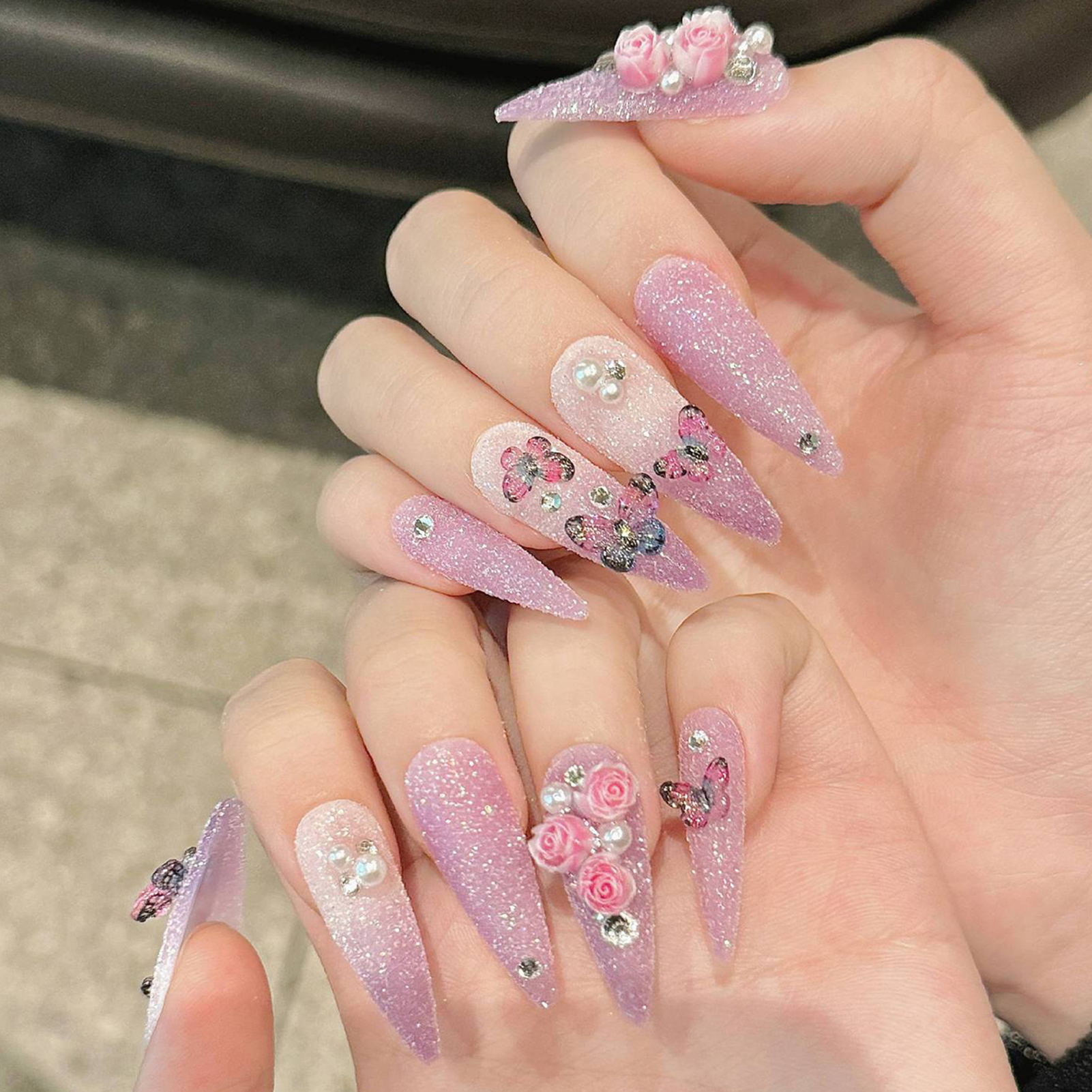 10pcs Long Stiletto Handmade F - Nail Art Glossy reseña y precio