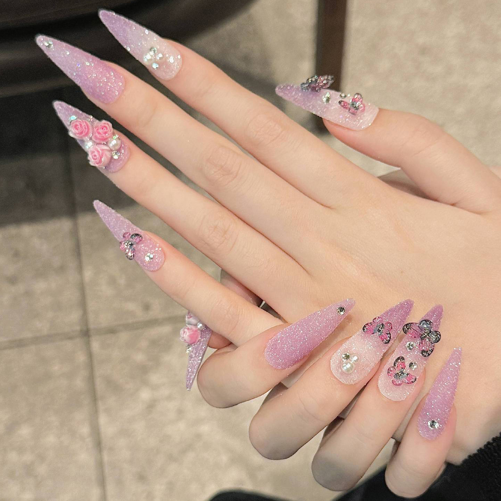 10pcs Long Stiletto Handmade F - Nail Art Glossy reseña y precio