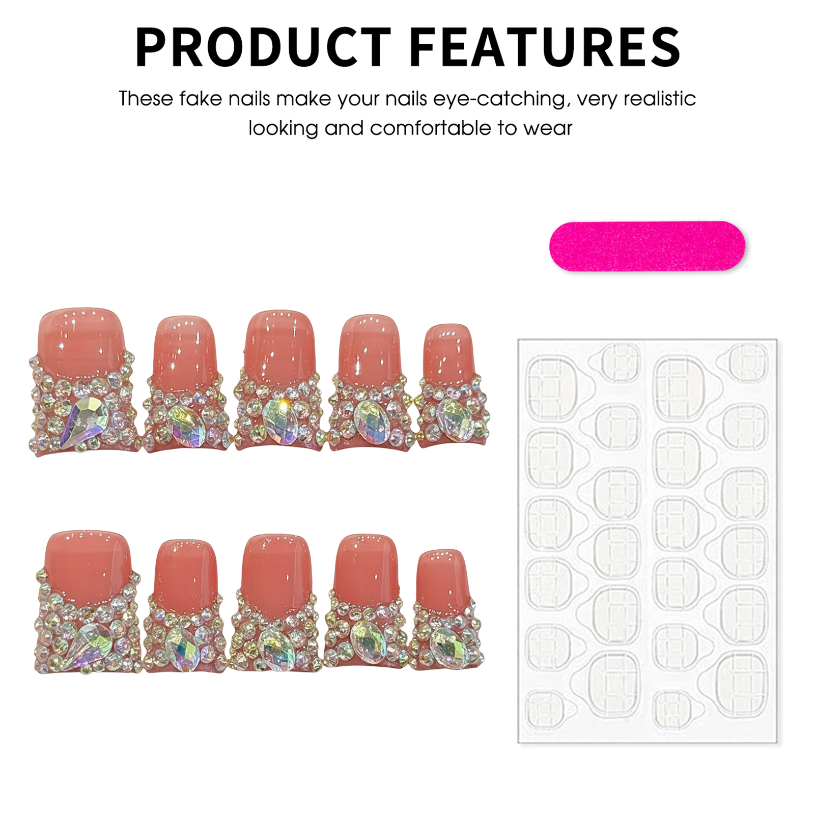 10pcs Flash Diamond French Sty - Nail Art Fake Nails reseña y precio