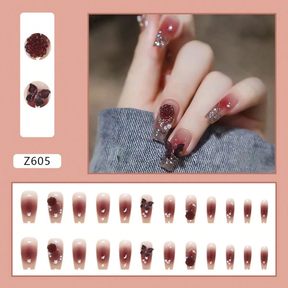 24Pcs Red Rose Butterfly Press - Nail Art Fake Nails reseña y precio