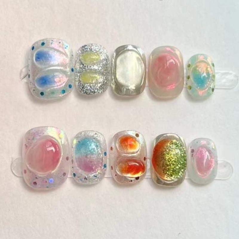 10Pcs Cute Short Round Handmad - Nail Art Glossy reseña y precio