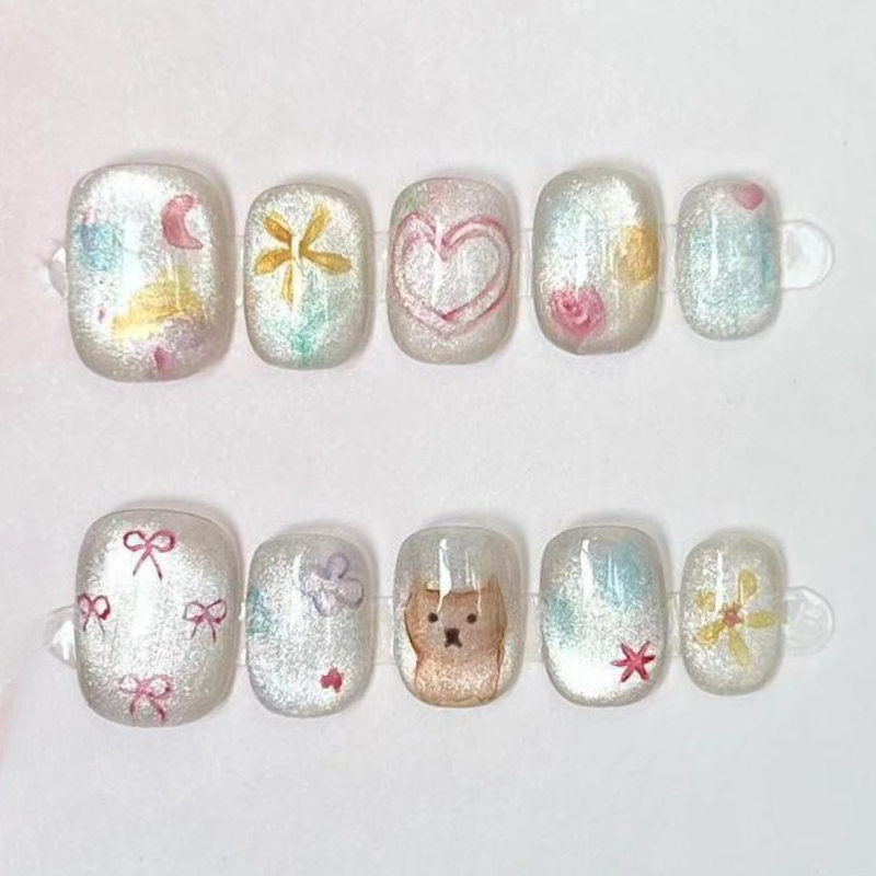 10Pcs Cute Short Round Handmad - Nail Art Glossy reseña y precio