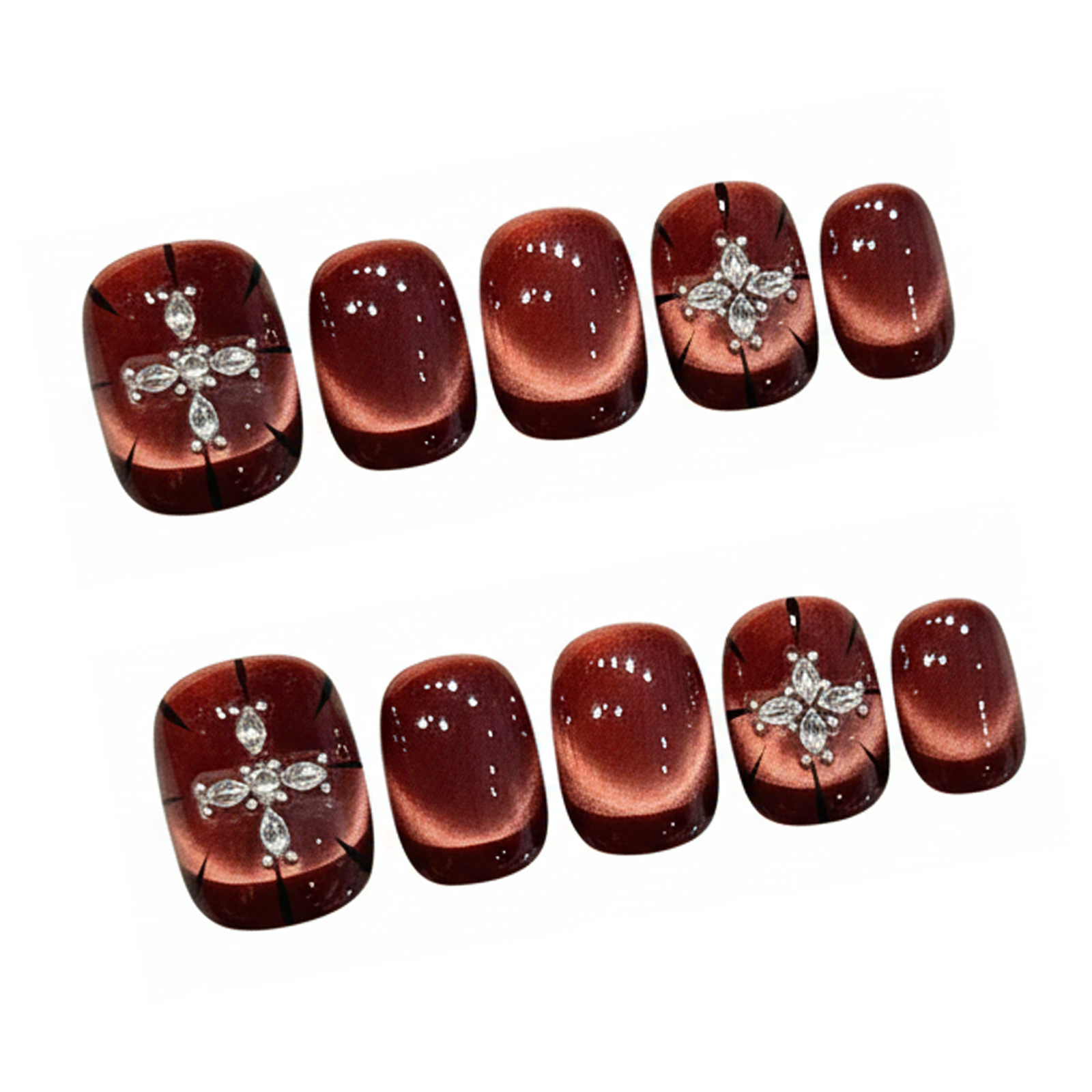 10pcs Wine-red Cat's Eye Press - Nail Art Press On reseña y precio