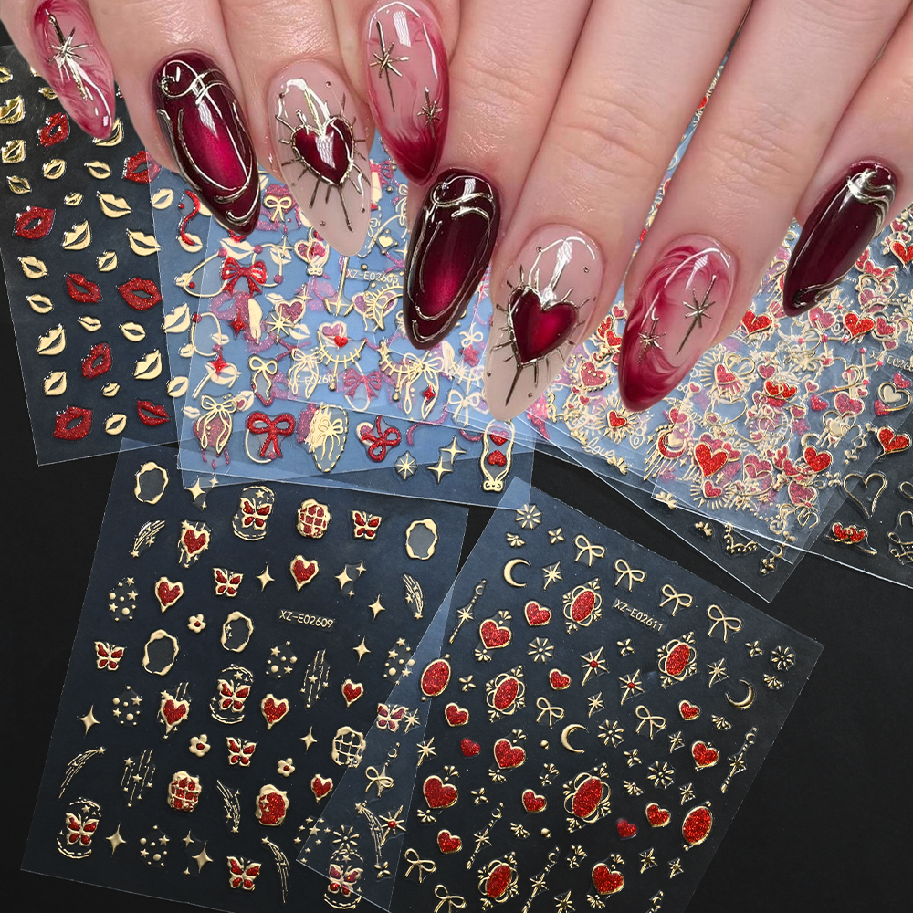 12pcs Bronzing Red Heart Valen - Nail Art Valentine reseña y precio