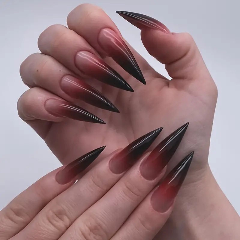 24pcs Glossy Black Fake Nails  - Nail Art Glossy reseña y precio