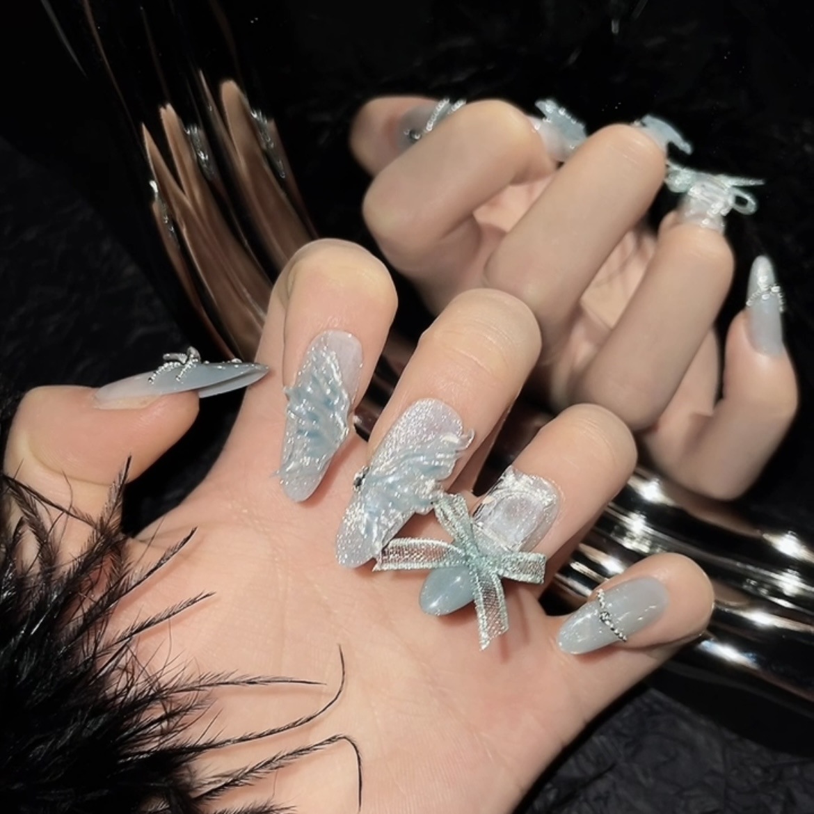 10pcs Pure Hand Pressed Long O - Nail Art Fake Nails reseña y precio