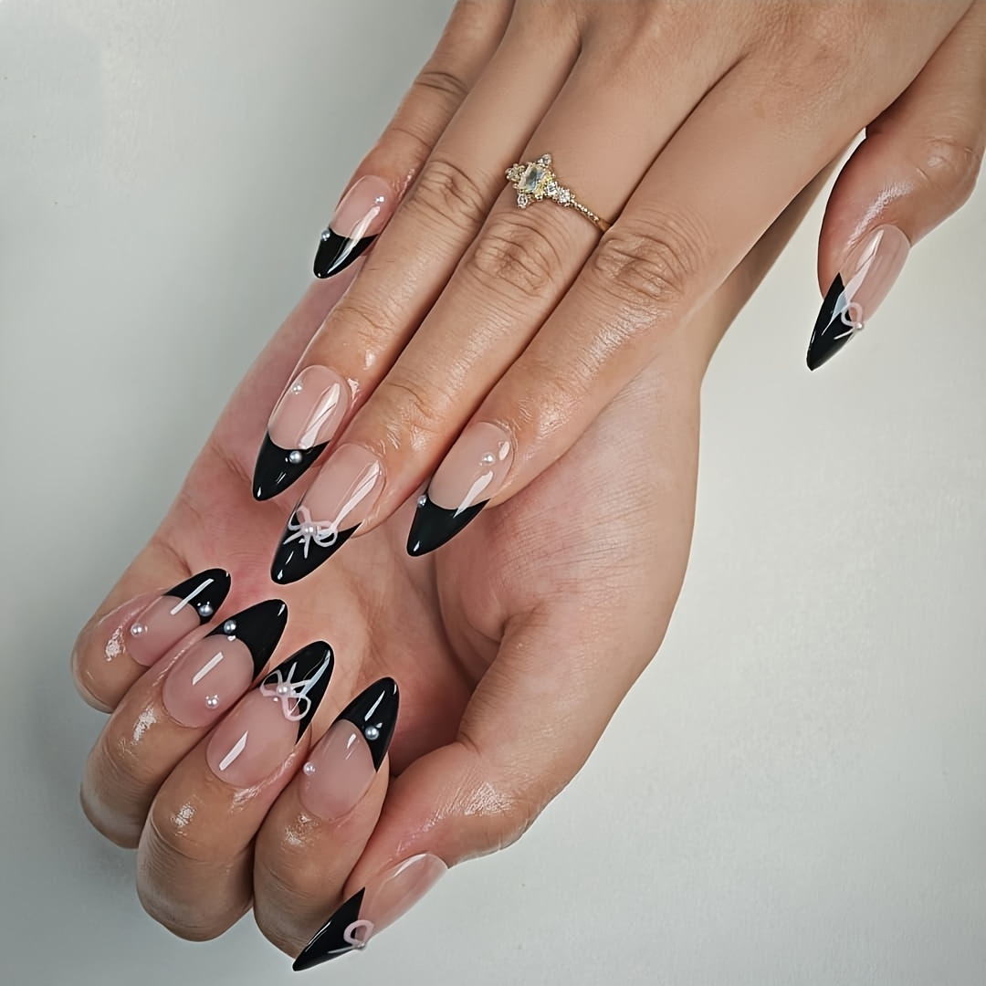 10pcs Black French False Nails - Nail Art Glossy reseña y precio