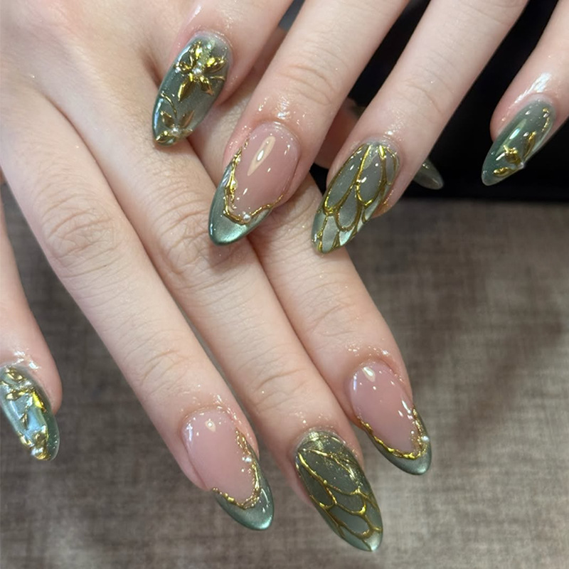 24pcs Flower Pattern Almond Pr - Nail Art Press On reseña y precio