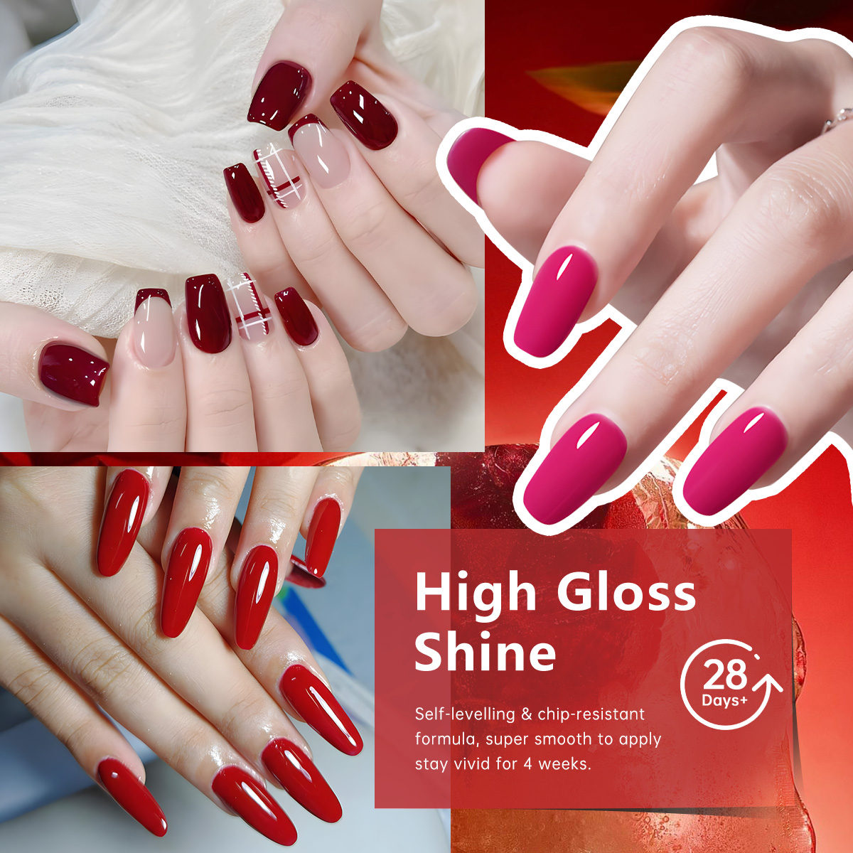 6PCS/Set Classic Red Tones Gel - Nail Art Burgundy reseña y precio