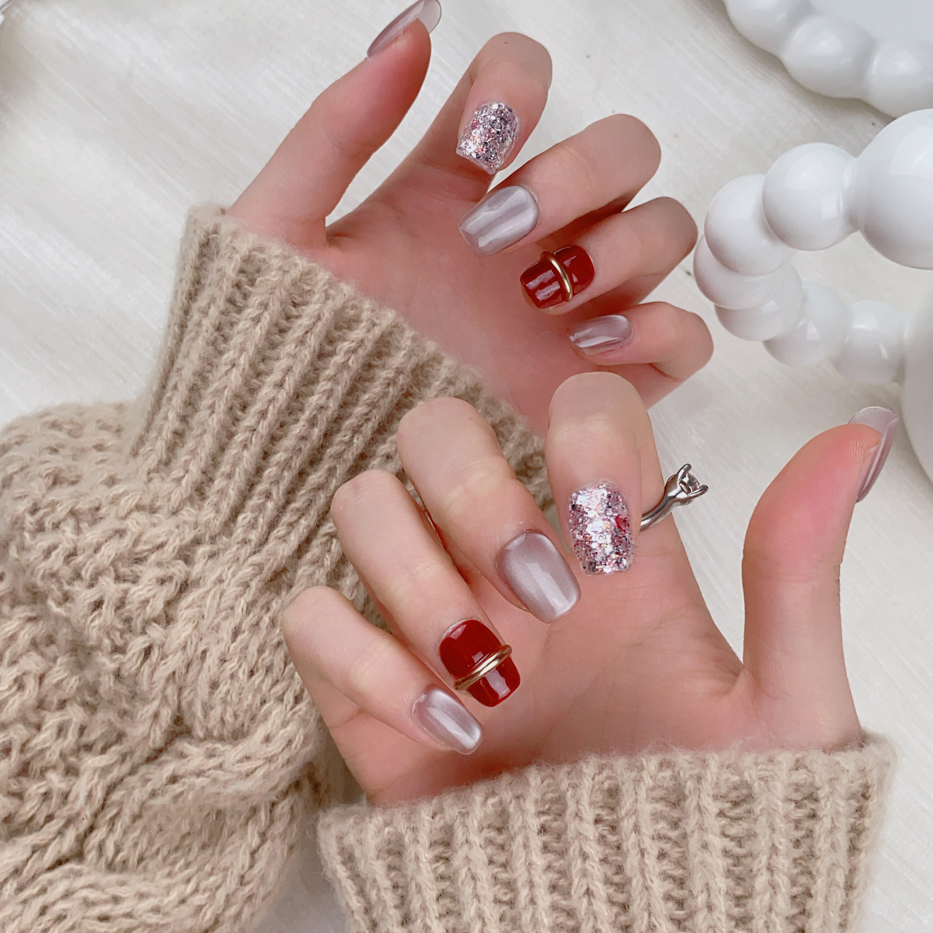 10PCS Light Luxury Short Squar - Nail Art Glossy reseña y precio