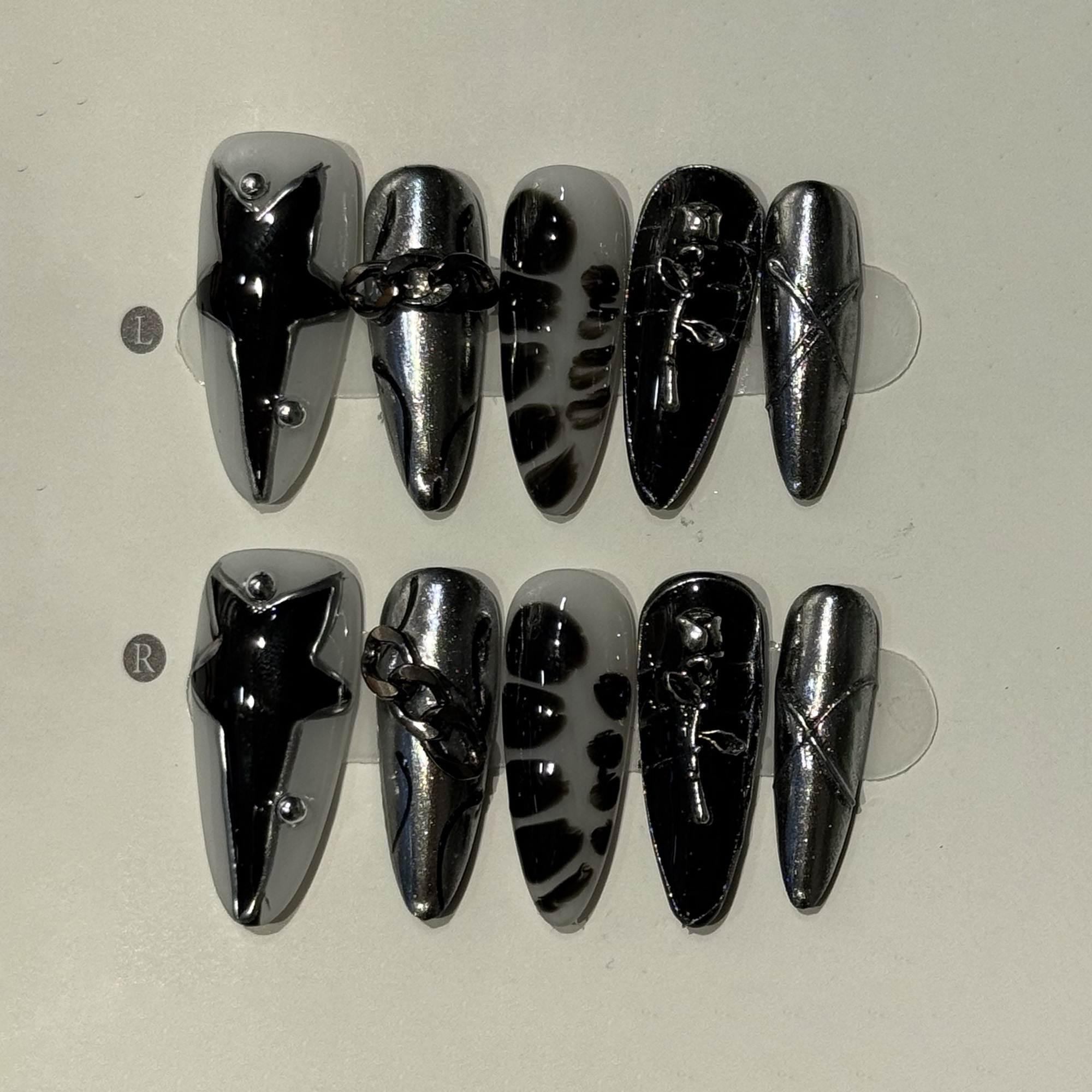 10pcs/set Black Almond Handmad - Nail Art Press On reseña y precio