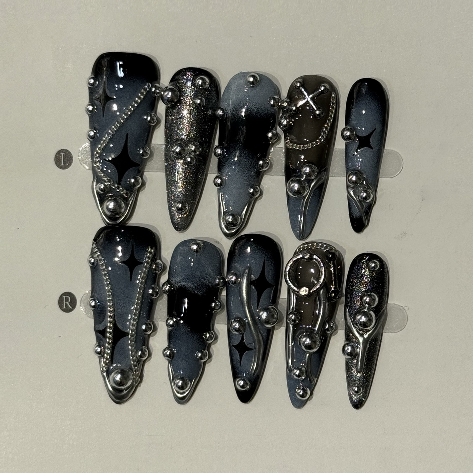 10pcs/set Black Almond Handmad - Nail Art Press On reseña y precio