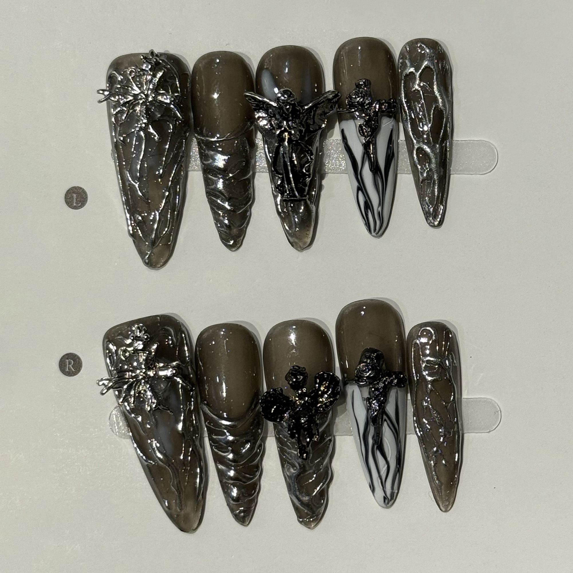 10pcs/set Black Almond Handmad - Nail Art Press On reseña y precio