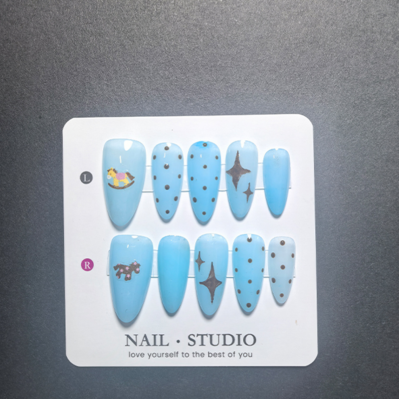 10Pcs Light Blue Press on Nail - Nail Art Glossy reseña y precio
