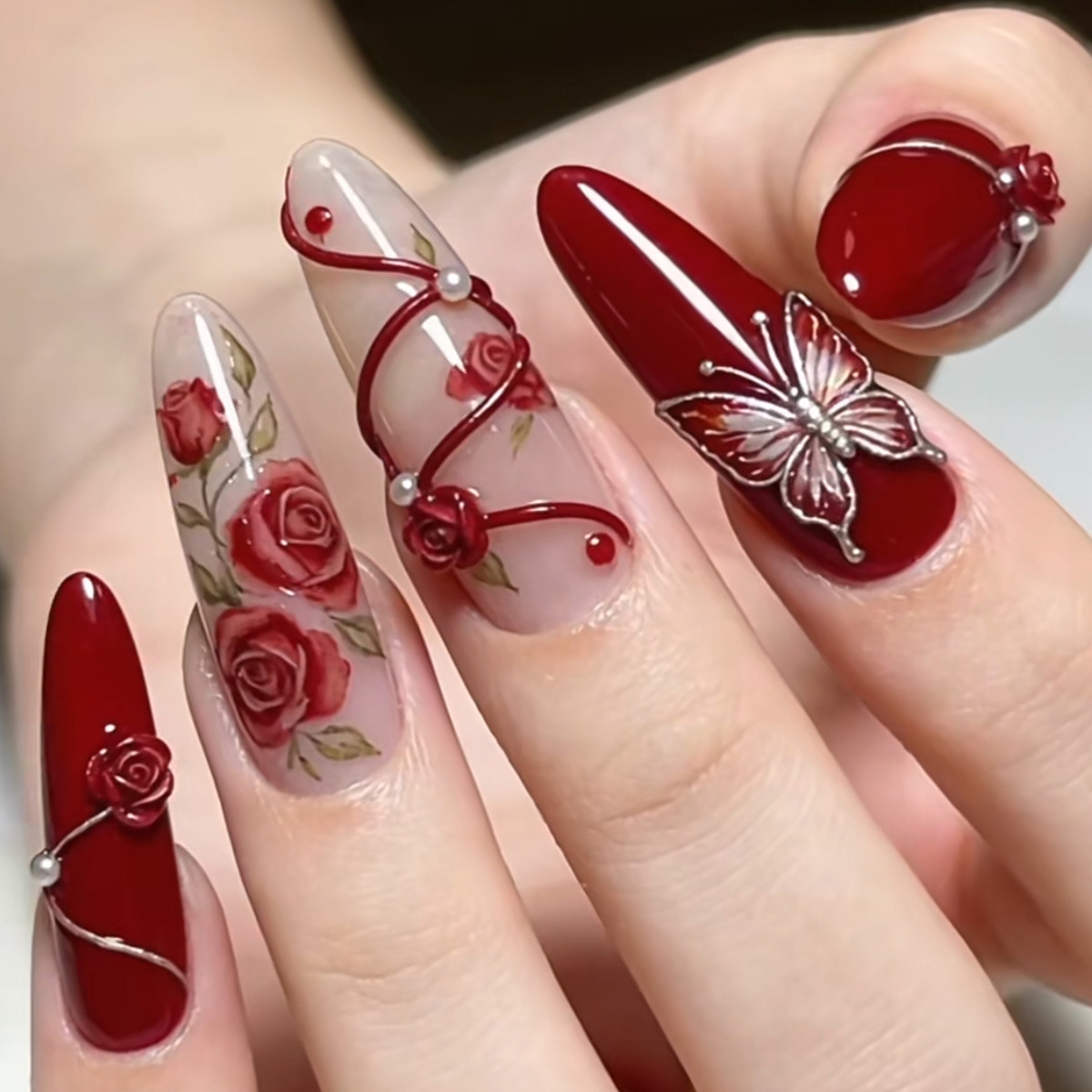 24PCS Burgundy Press on Nails  - Nail Art Burgundy reseña y precio
