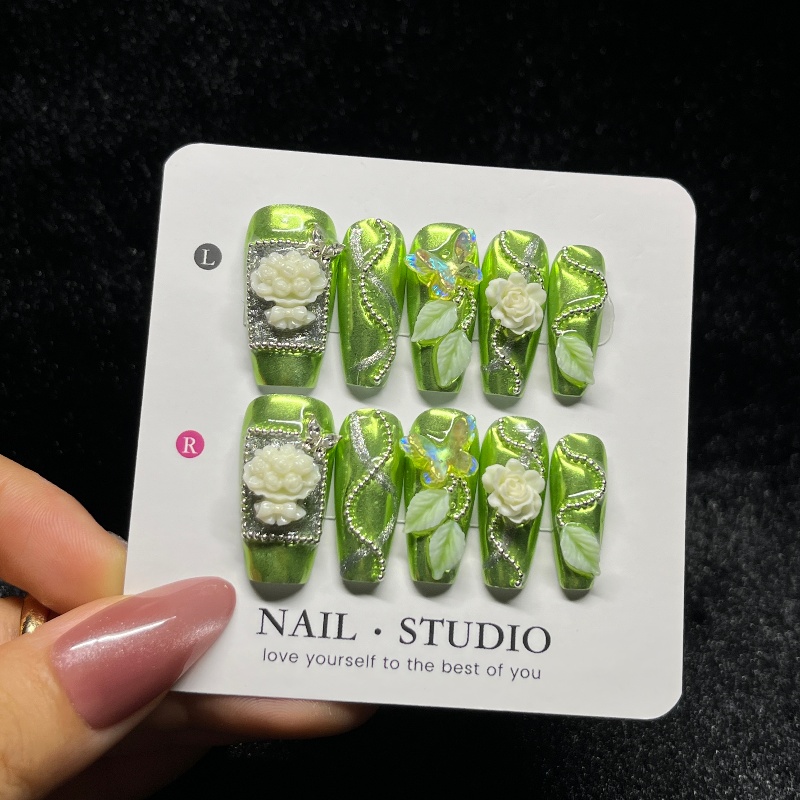 10PCS Rose Gold Press on Nails - Nail Art Burgundy reseña y precio