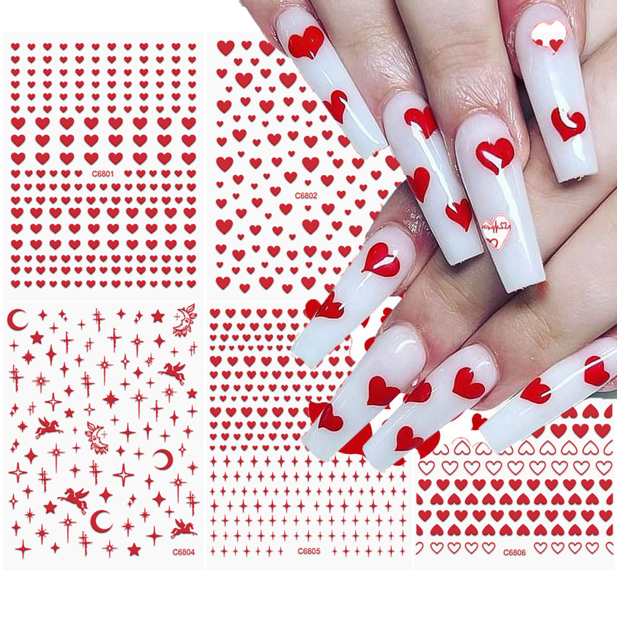 6Pcs/Kit Valentines Day 3D Red - Nail Art Valentine reseña y precio