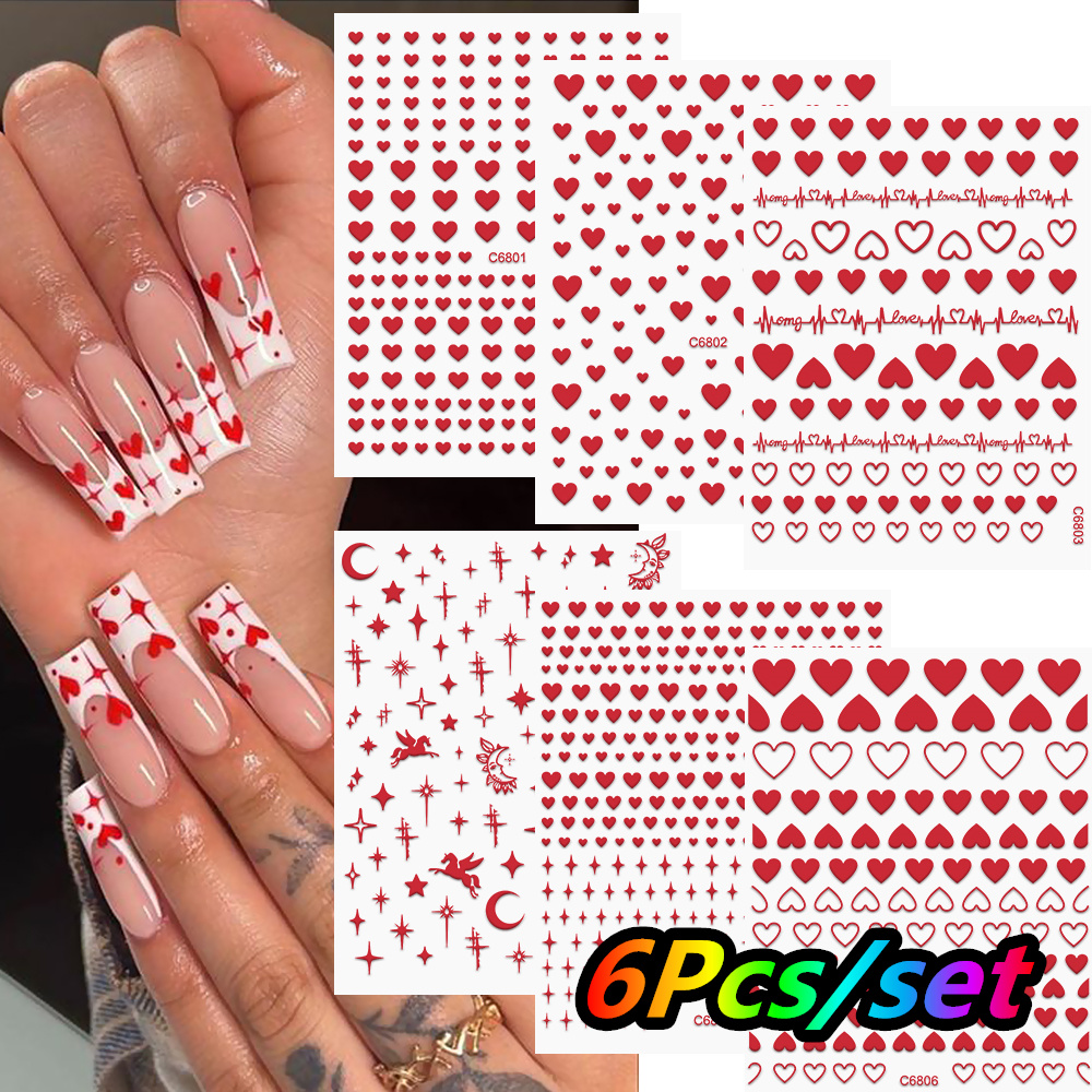 6Pcs/Kit Valentines Day 3D Red - Nail Art Valentine reseña y precio