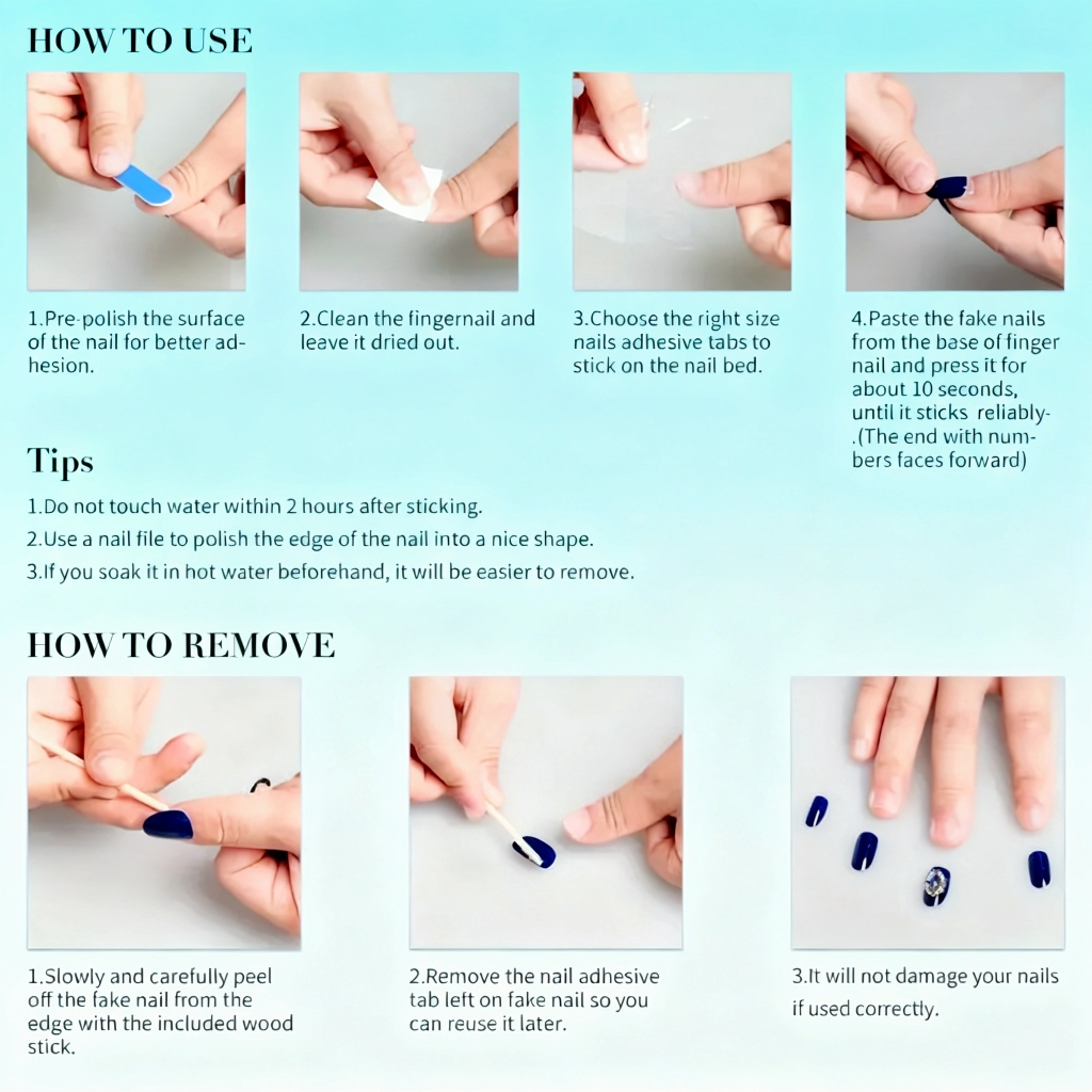 10Pcs Handmade Press On Nails  - Nail Adhesive Tab reseña y precio